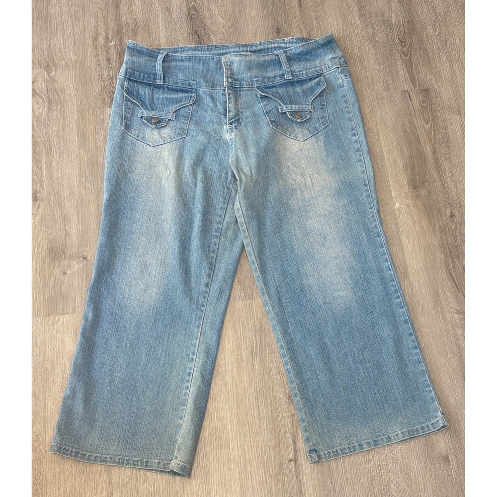 Vezucci Womens Wide‎ Leg Cropped Jeans Light Wash Denim Capris Sz 16 Y2K Groucho